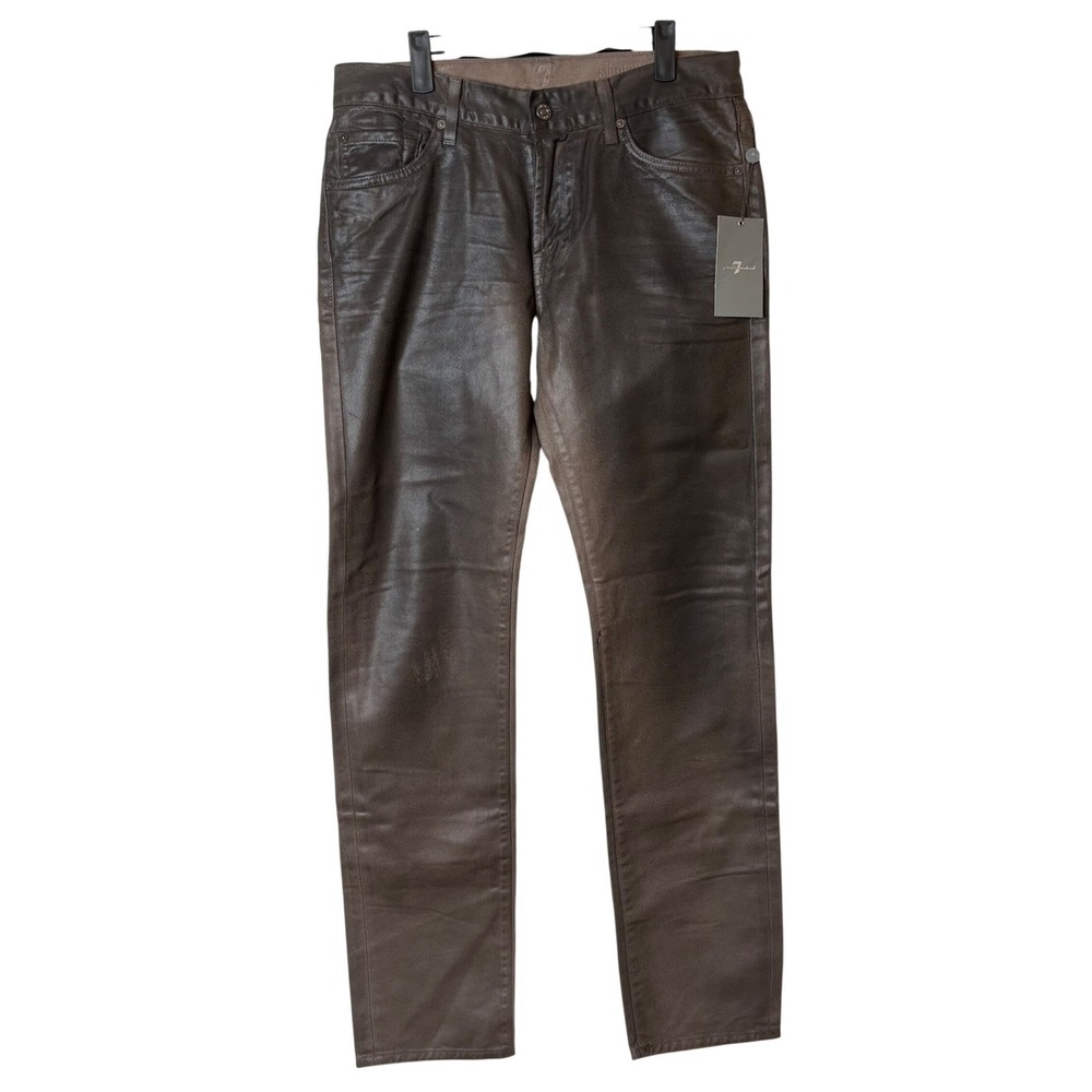 NWT 7 For All Mankind Slimmy Coated Jeans Brown 32 Waxed Chocolate Look 115561